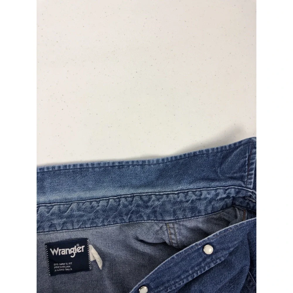 Wrangler Vintage Mens 19 X 35 Shirt Pearl Snap Denim Big Mans Fit X Long Tail